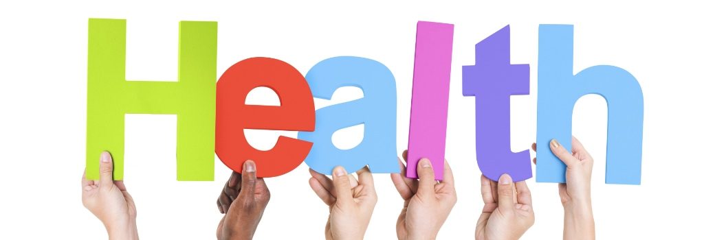 An image of the word 'Health ' in brightly coloured letters with each individual letter held up in the air by a separate person's hand
