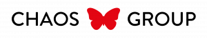An image of the CHAOS Group logo featuring black text and a red butterfly in between the words CHAOS and Group